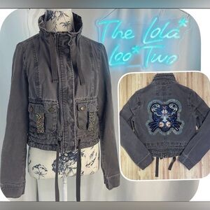 CUSTOM Aeropostale Gray 100% Cotton Cropped Funnel Neck Utility Jacket